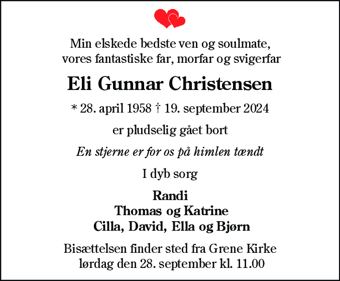 Dødsannonce for Eli Gunnar Christensen