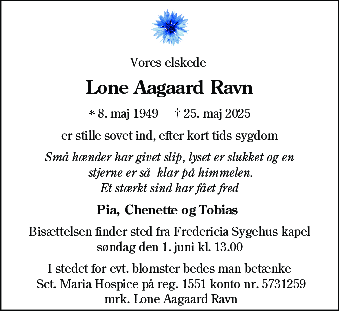 Dødsannonce for Lone Aagaard Ravn