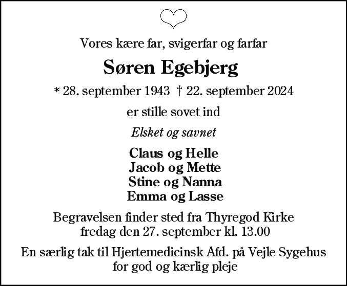 Dødsannonce for Søren Egebjerg Jensen