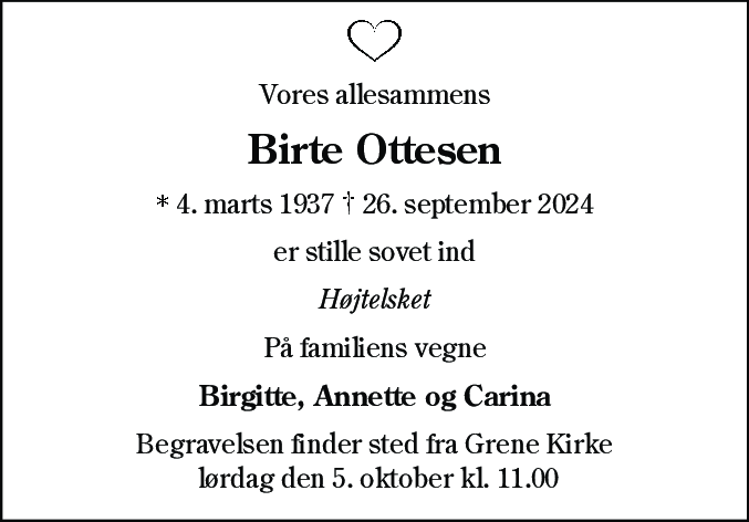 Dødsannonce for Birte Ottesen