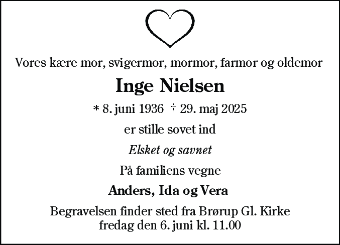 Dødsannonce for Inge Nielsen