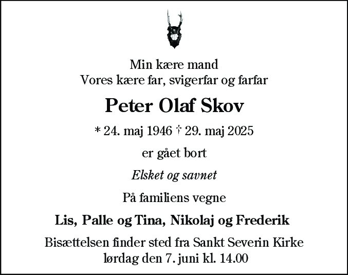 Dødsannonce for Peter Olaf Skov