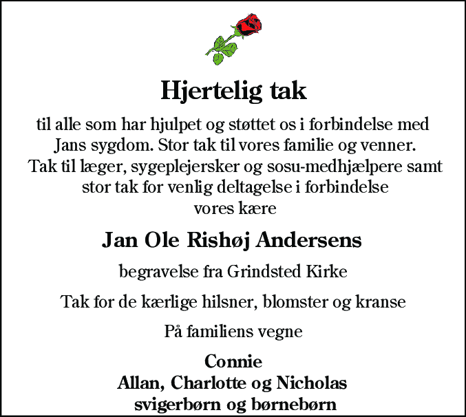 Dødsannonce for Jan Ole Rishøj Andersen