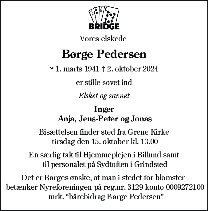 Dødsannonce for Børge Pedersen
