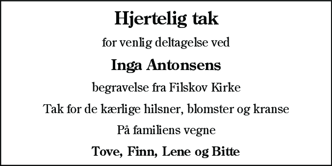 Dødsannonce for Inga Antonsen