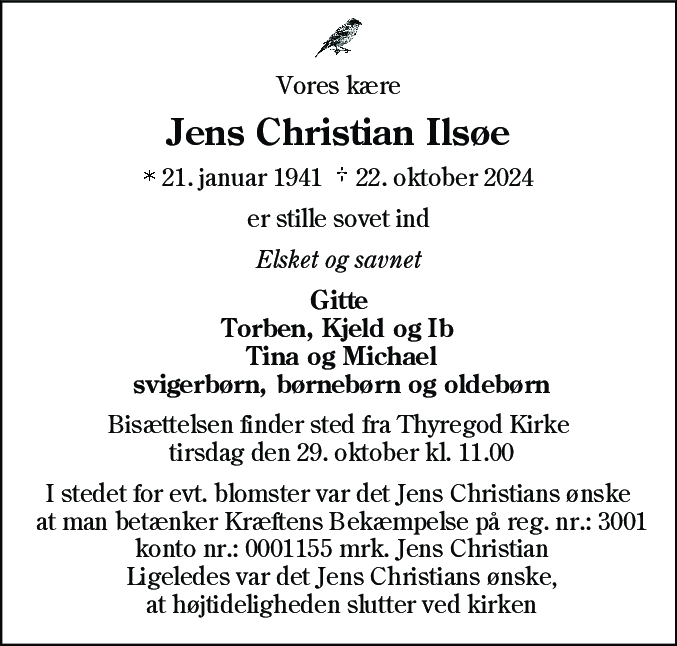 Dødsannonce for Jens Christian Ilsøe