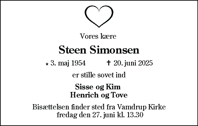 Dødsannonce for Steen Simonsen