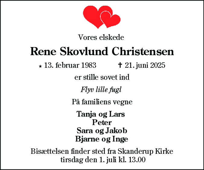 Dødsannonce for Rene Skovlund Christensen