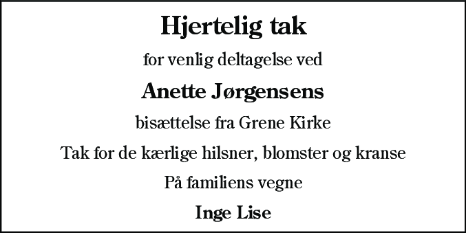 Dødsannonce for Anette Jørgensen