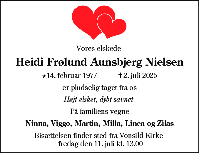 Dødsannonce for Heidi Frølund Aunsbjerg Nielsen