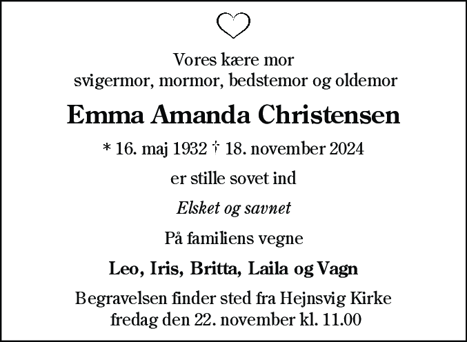Dødsannonce for Emma Amanda Christensen
