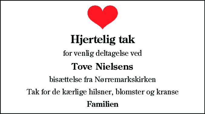 Dødsannonce for Tove Nielsen