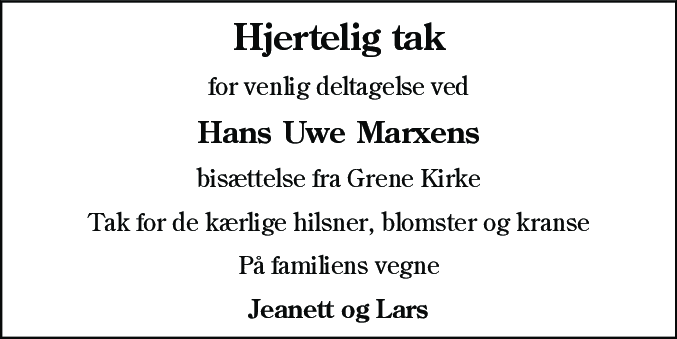 Dødsannonce for Hans Uve Marxen