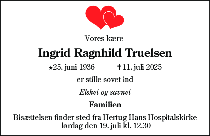 Dødsannonce for Ingrid Ragnhild Truelsen