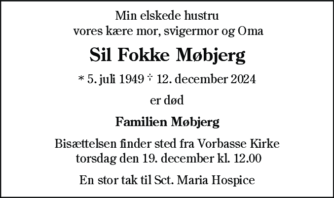 Dødsannonce for Sil Fokke Møbjerg