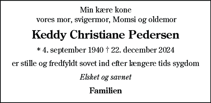 Dødsannonce for Keddy Christiane Pedersen