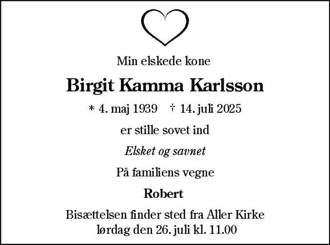 Dødsannonce for Birgit Kamma Karlsson