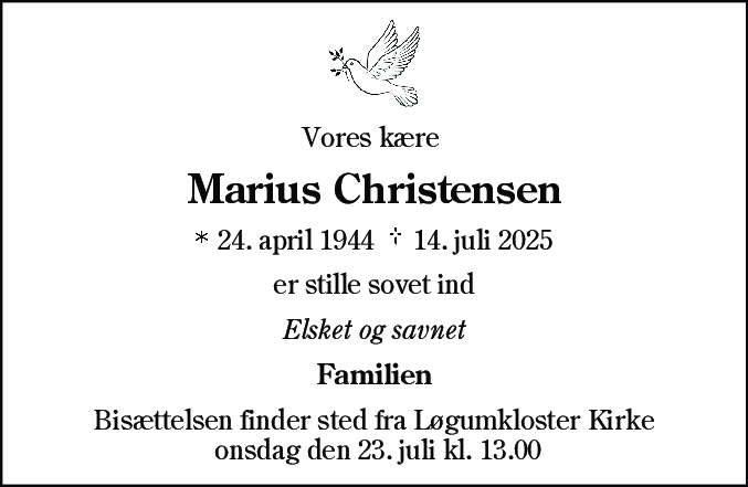 Dødsannonce for Marius Christensen
