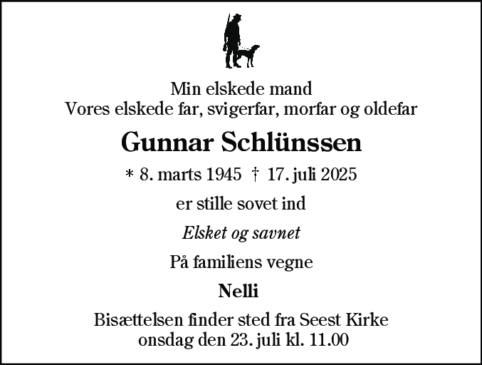 Dødsannonce for Gunnar Schlünssen