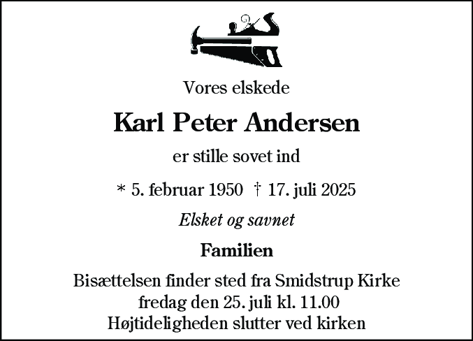 Dødsannonce for Karl Peter Andersen