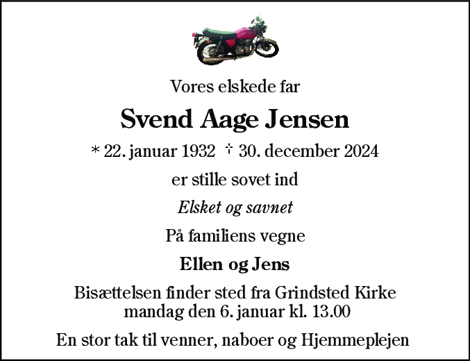 Dødsannonce for Svend Aage Jensen
