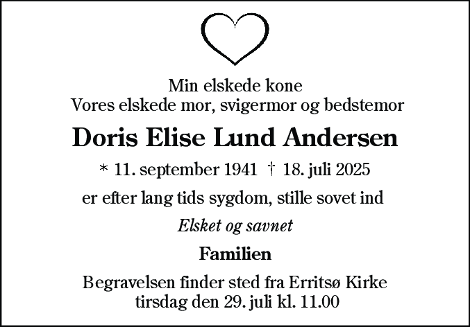 Dødsannonce for Doris Elise Lund Andersen