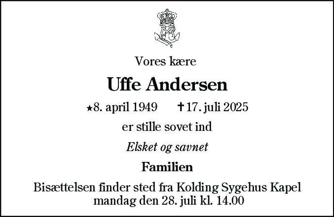 Dødsannonce for Uffe Andersen