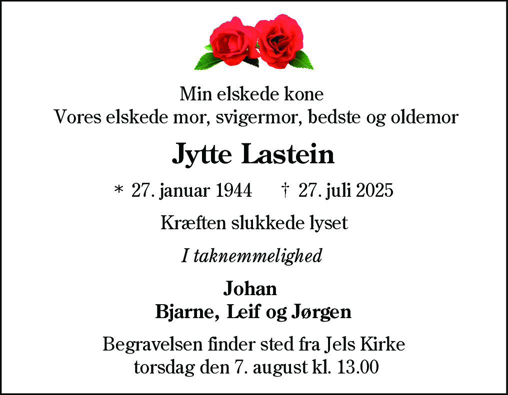 Dødsannonce for Jytte Lastein