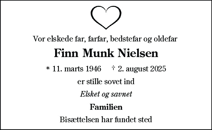 Dødsannonce for Finn Munk Nielsen