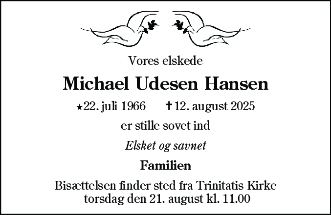 Dødsannonce for Michael Udesen Hansen