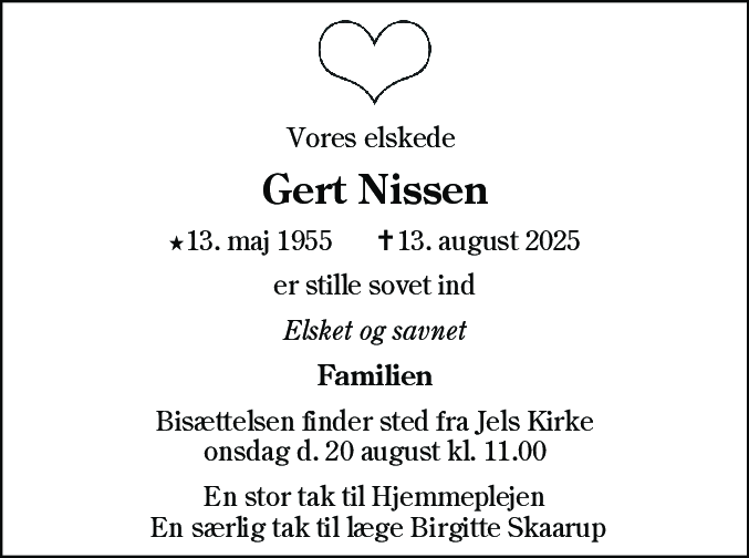 Dødsannonce for Gert Nissen