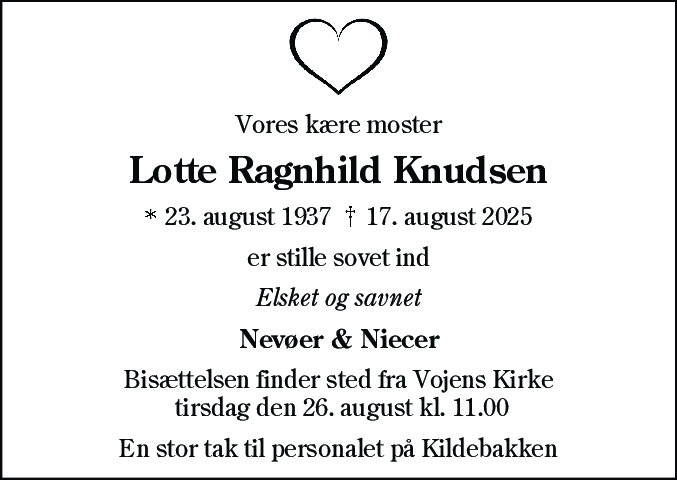 Dødsannonce for Ragnhild Hanne Knudsen