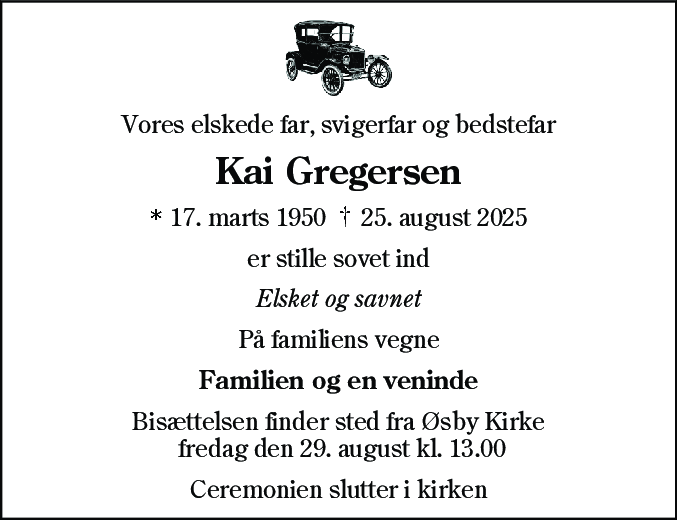 Dødsannonce for Kai Gregersen