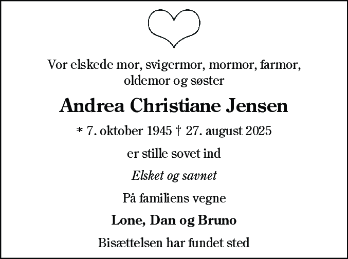 Dødsannonce for Andrea Christiane Jensen