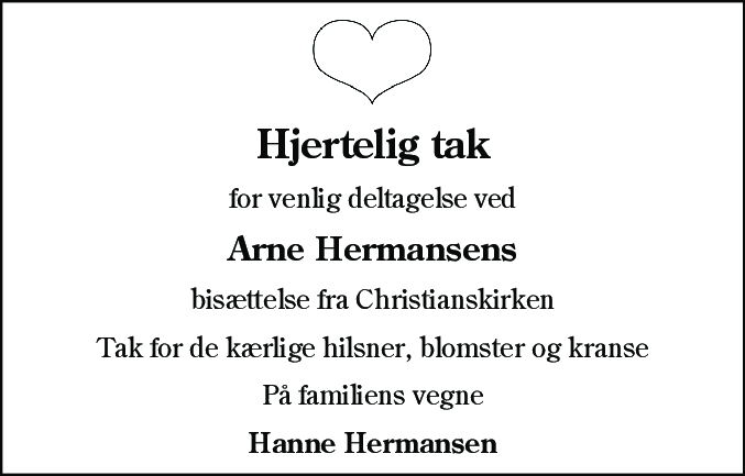 Dødsannonce for Arne Hermansen