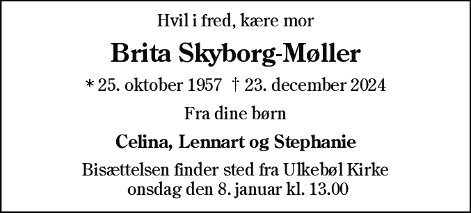 Dødsannonce for Brita Skyborg-Møller