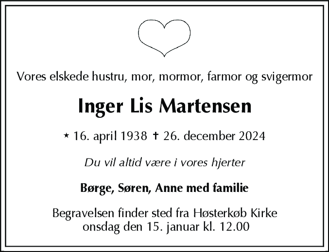 Dødsannonce for Inger Lis Martensen