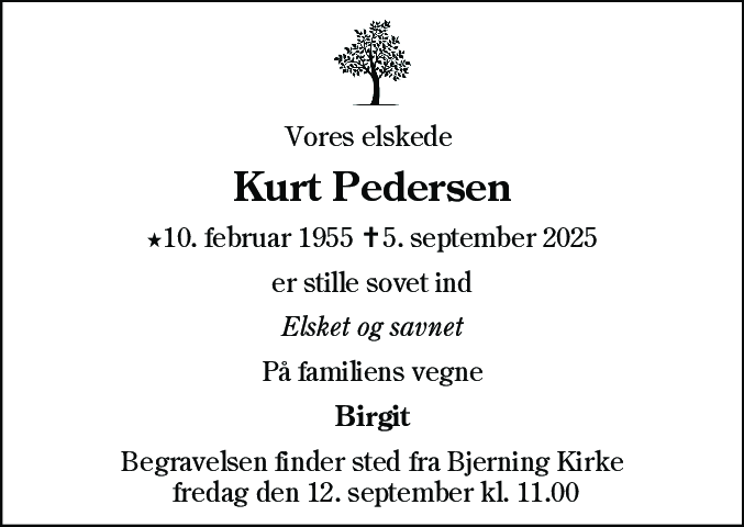 Dødsannonce for Kurt Pedersen