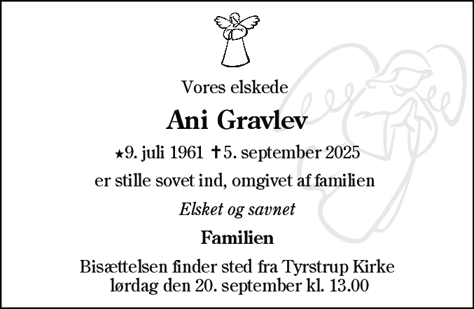 Dødsannonce for Ani Gravlev