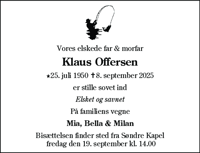 Dødsannonce for Klaus Offersen