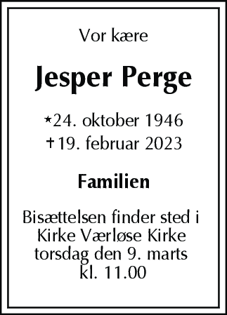 Dødsannonce for Jesper Perge