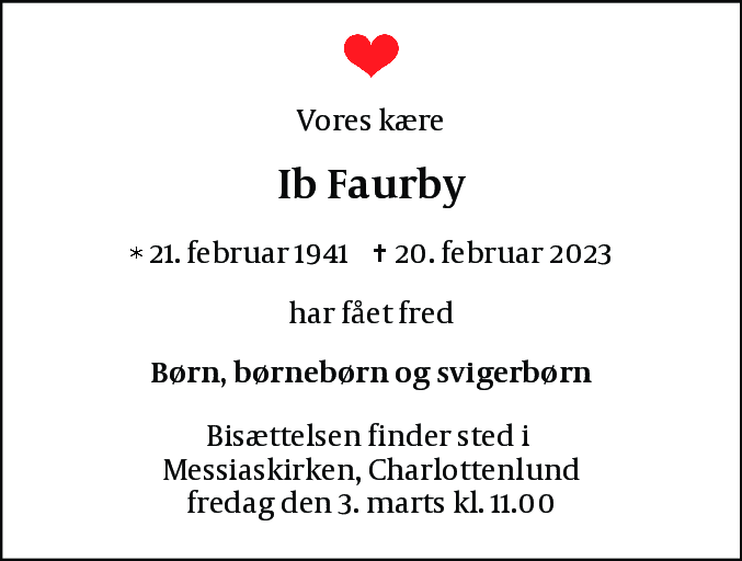 Dødsannonce for Ib Faurby