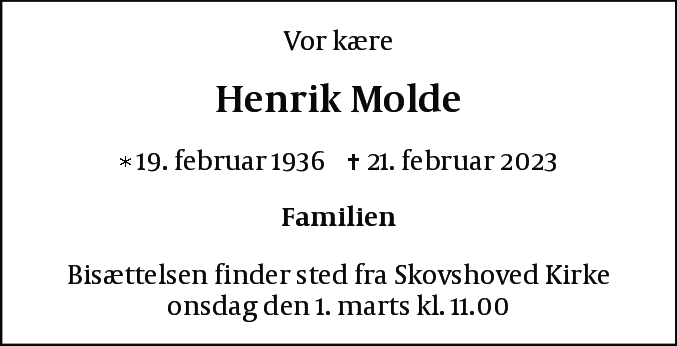 Dødsannonce for Henrik Molde