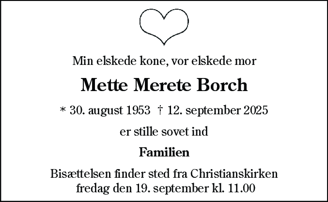 Dødsannonce for Mette Merete Borch