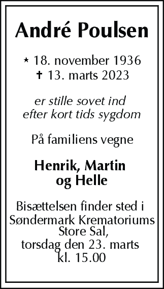 Dødsannonce for André Poulsen