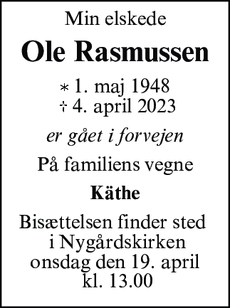 Dødsannonce for Ole Rasmussen