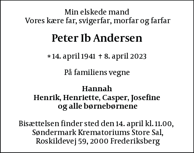 Dødsannonce for Peter Ib Andersen