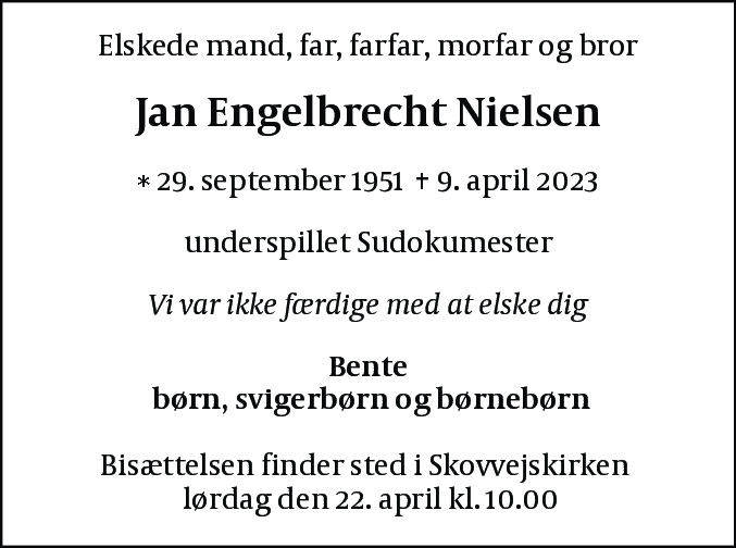 Dødsannonce for Jan Engelbrecht Nielsen