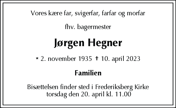 Dødsannonce for Jørgen Hegner