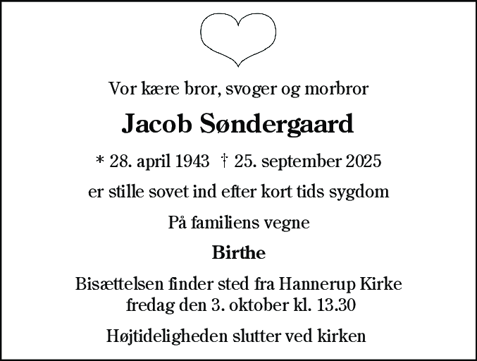 Dødsannonce for Jacob Arthur Søndergaard